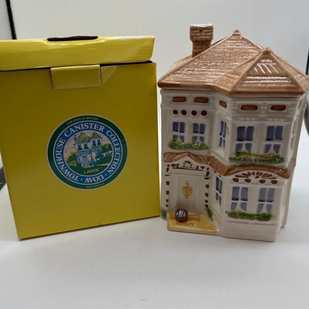 Vintage Avon Townhouse Canister Collection Large Ceramic House Brazil with Box